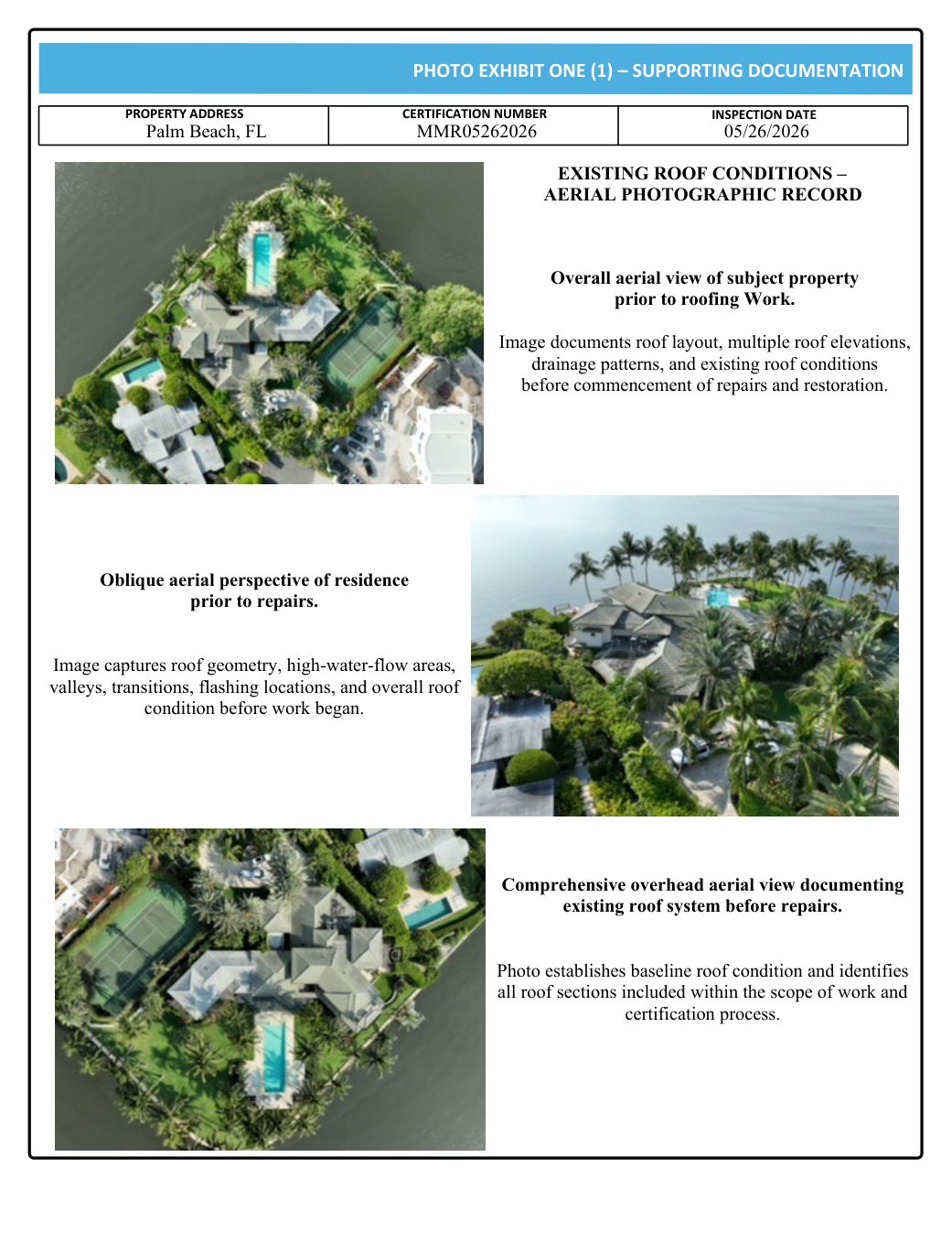 Photo Exhibit 1 — existing roof condition