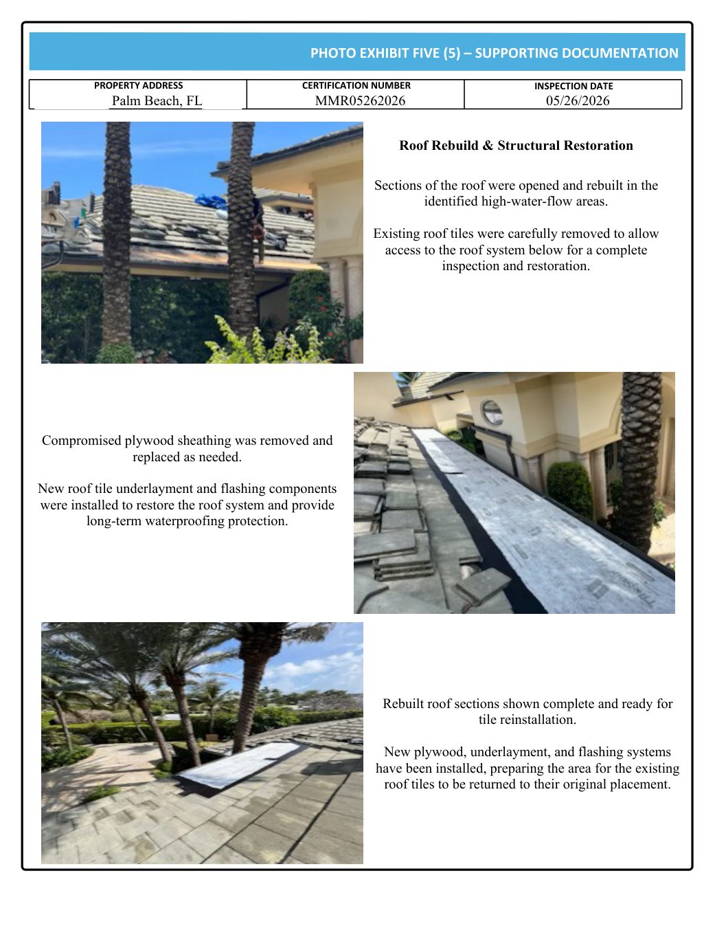 Photo Exhibit 5 — roof rebuild & structural work