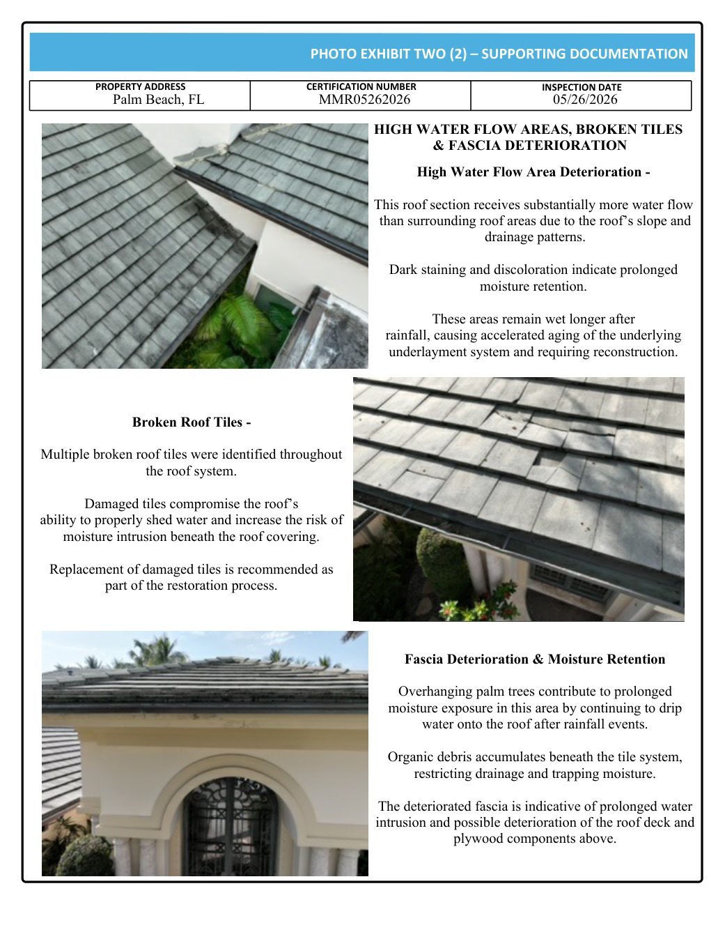 A findings page from a Mike McGilvary Roofing documented roof condition report