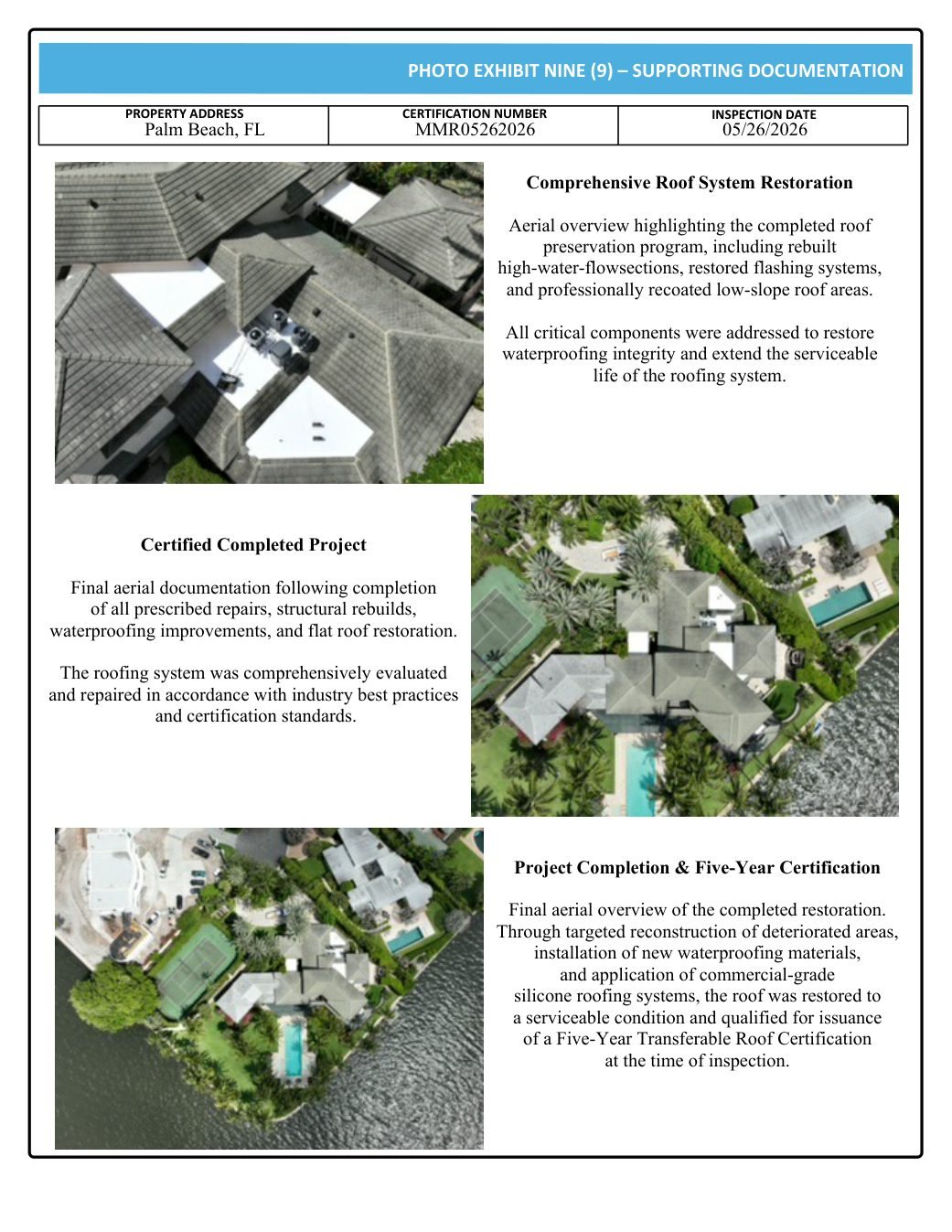 The professional assessment page stating the roof's remaining useful life