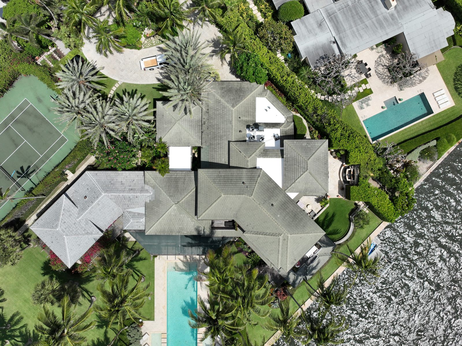 The finished Palm Beach estate roof after preservation, original tile re-laid