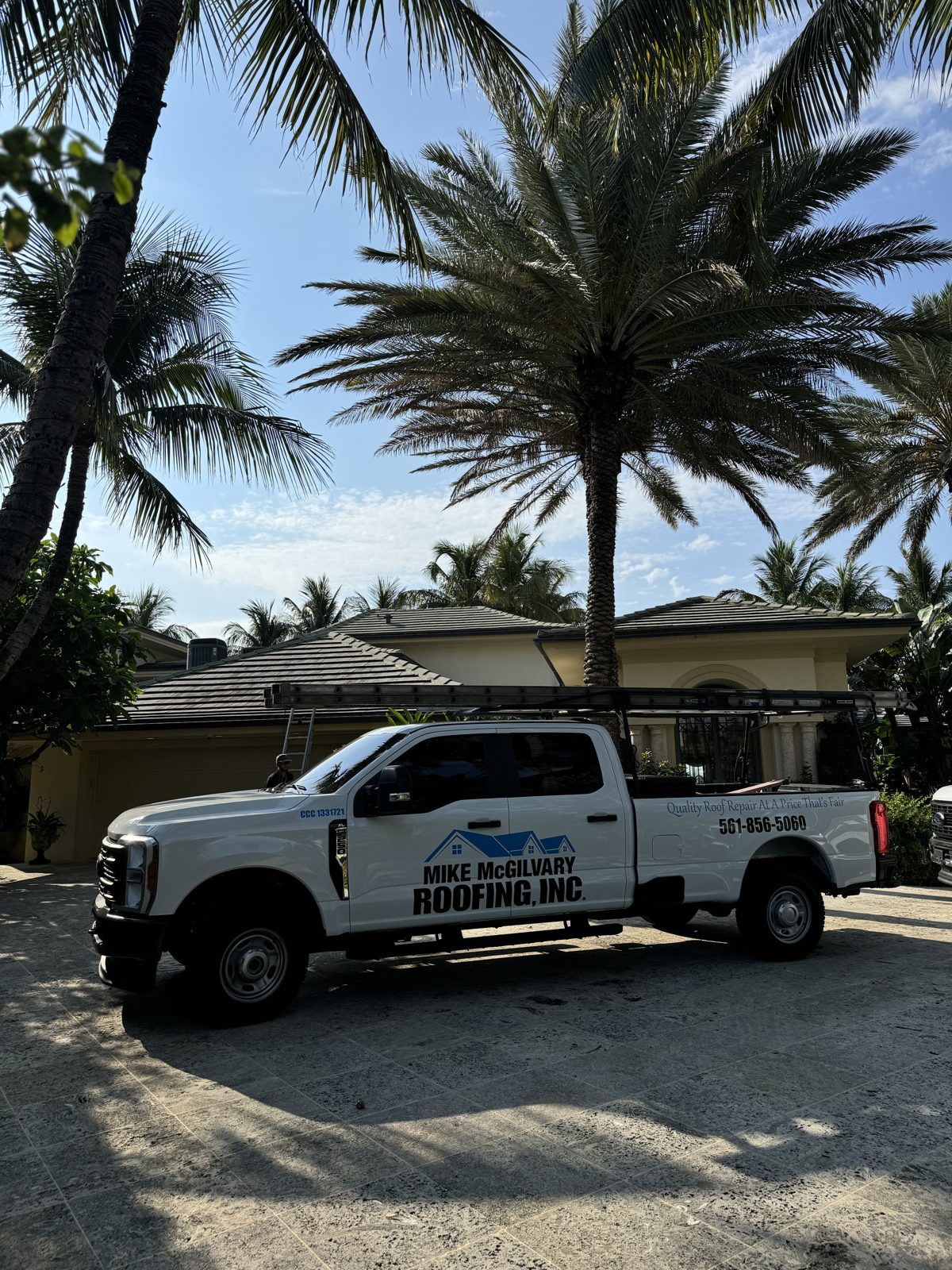 Mike McGilvary Roofing on site at the Palm Beach estate