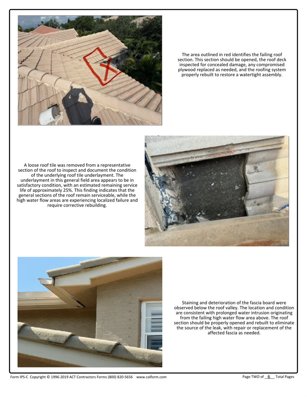 Redacted Barletta Winds Point inspection sheet page documenting the failing roof section, Delray Beach