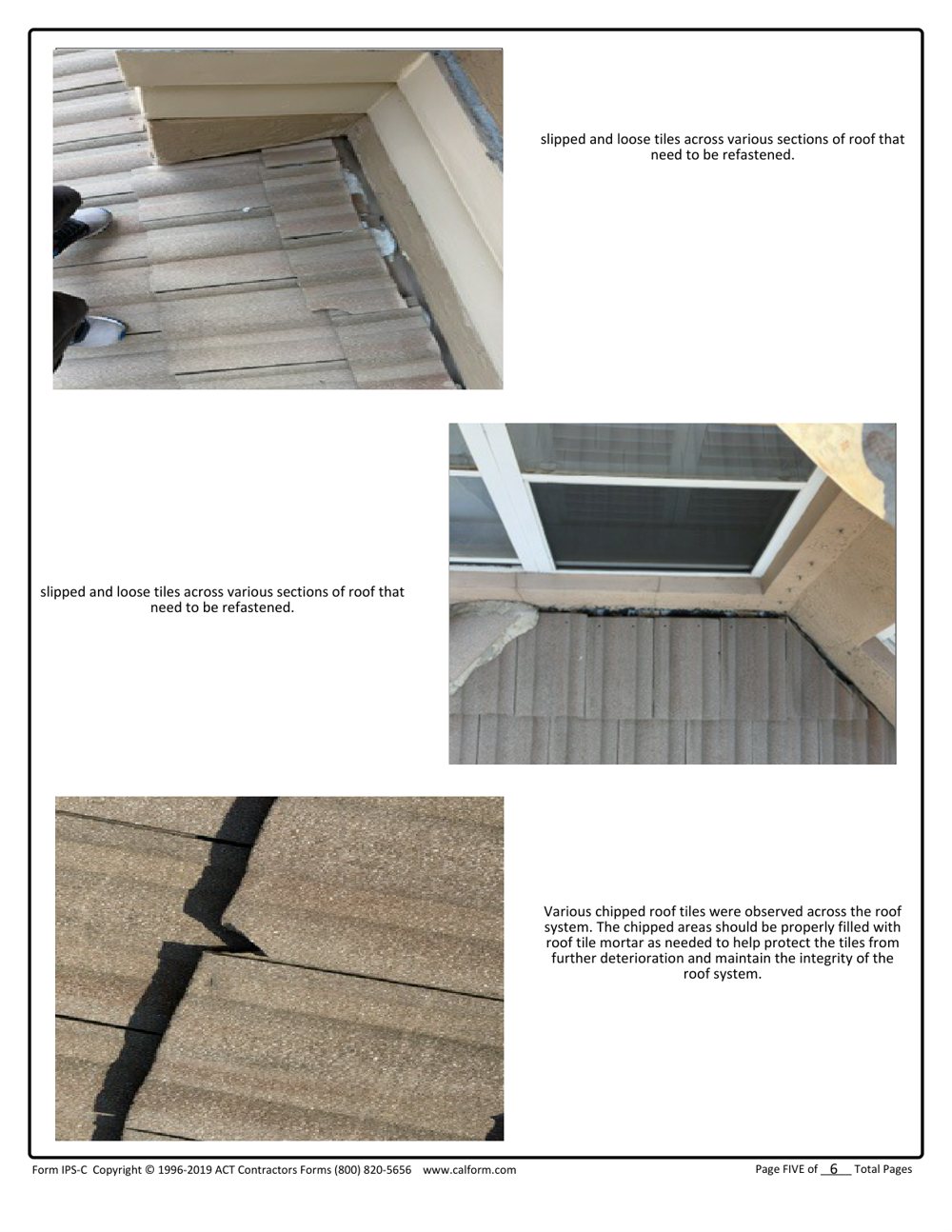 Redacted Barletta Winds Point inspection sheet page documenting slipped and chipped tiles, Delray Beach