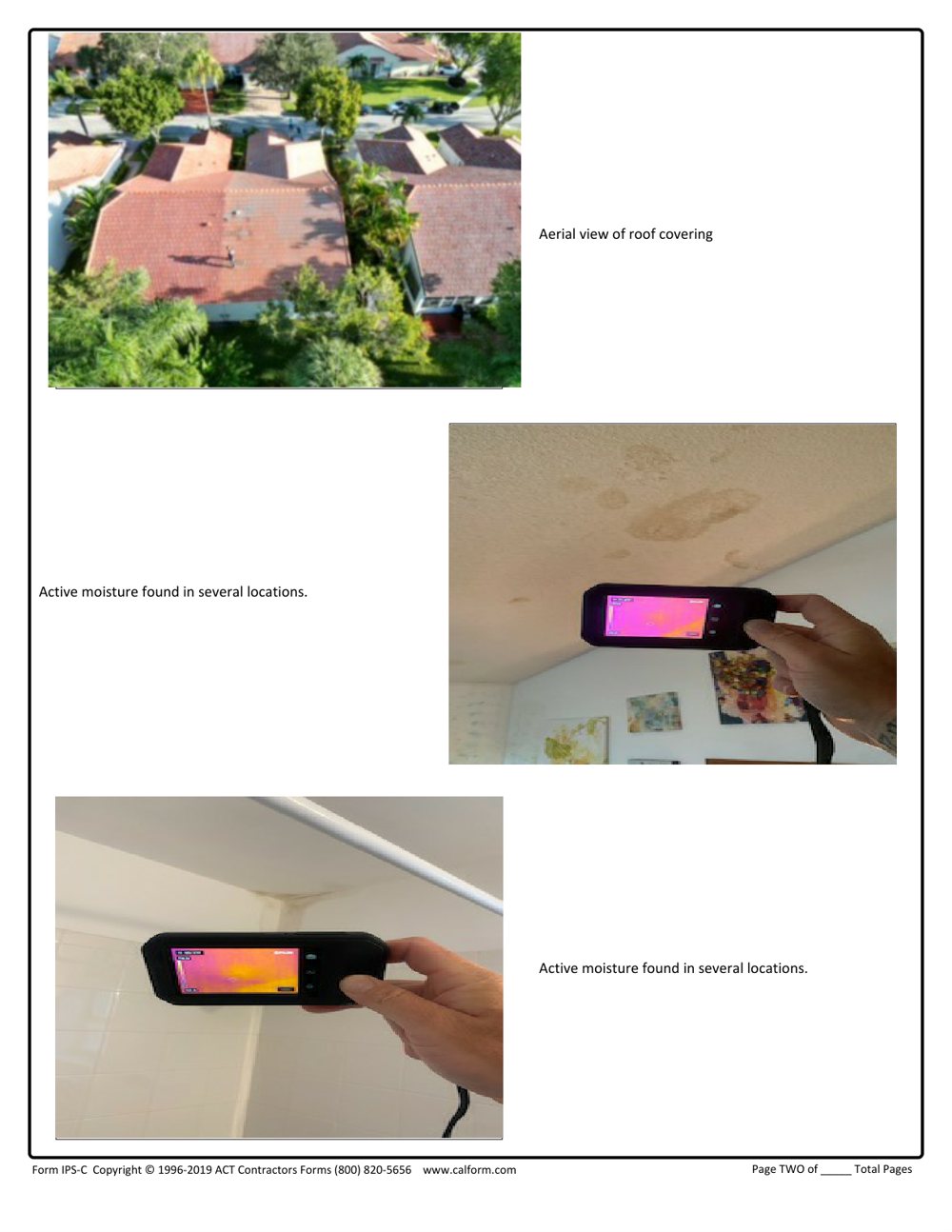 Redacted Canoe Shore Way inspection sheet documenting active moisture, Delray Beach