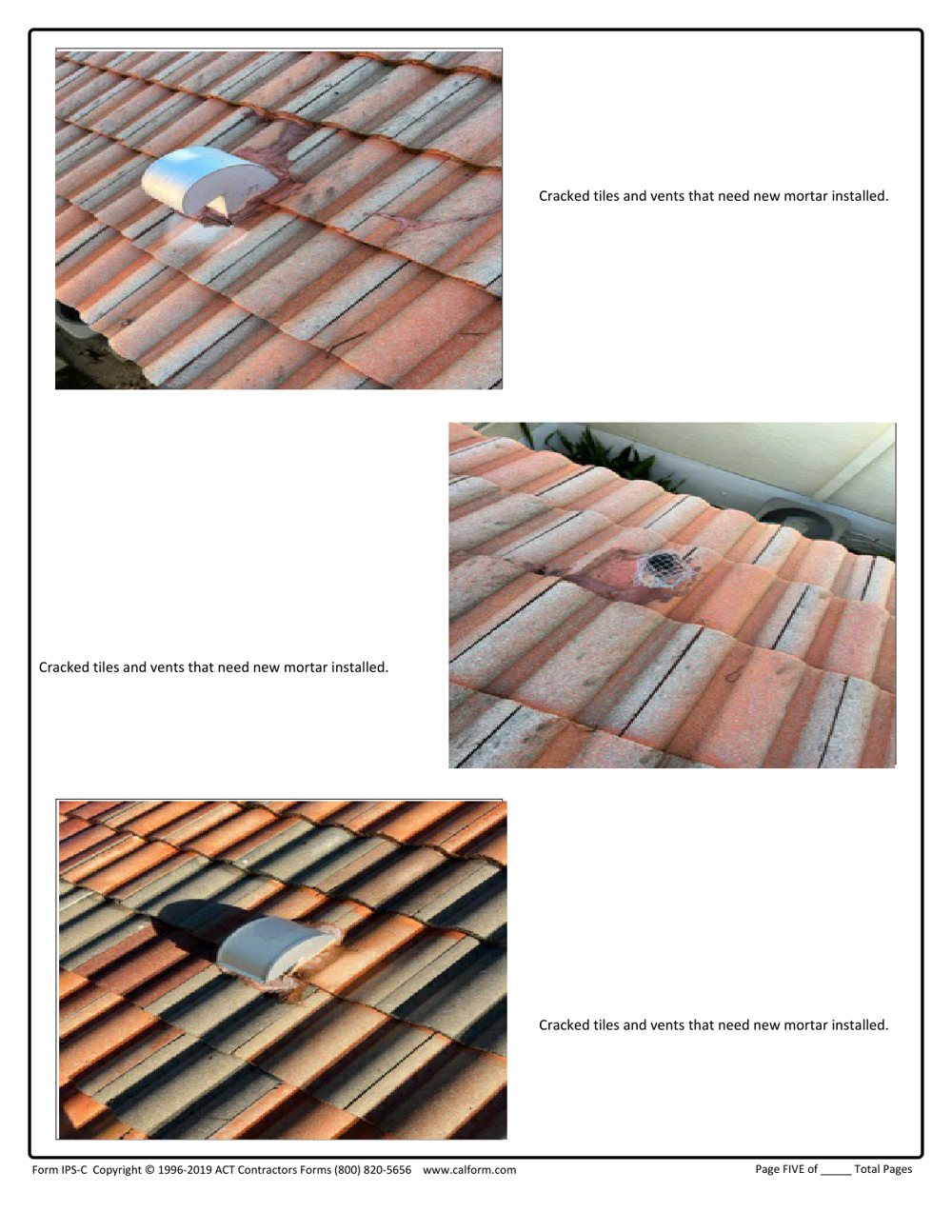 Redacted Canoe Shore Way inspection sheet documenting cracked tiles and vent mortar, Delray Beach