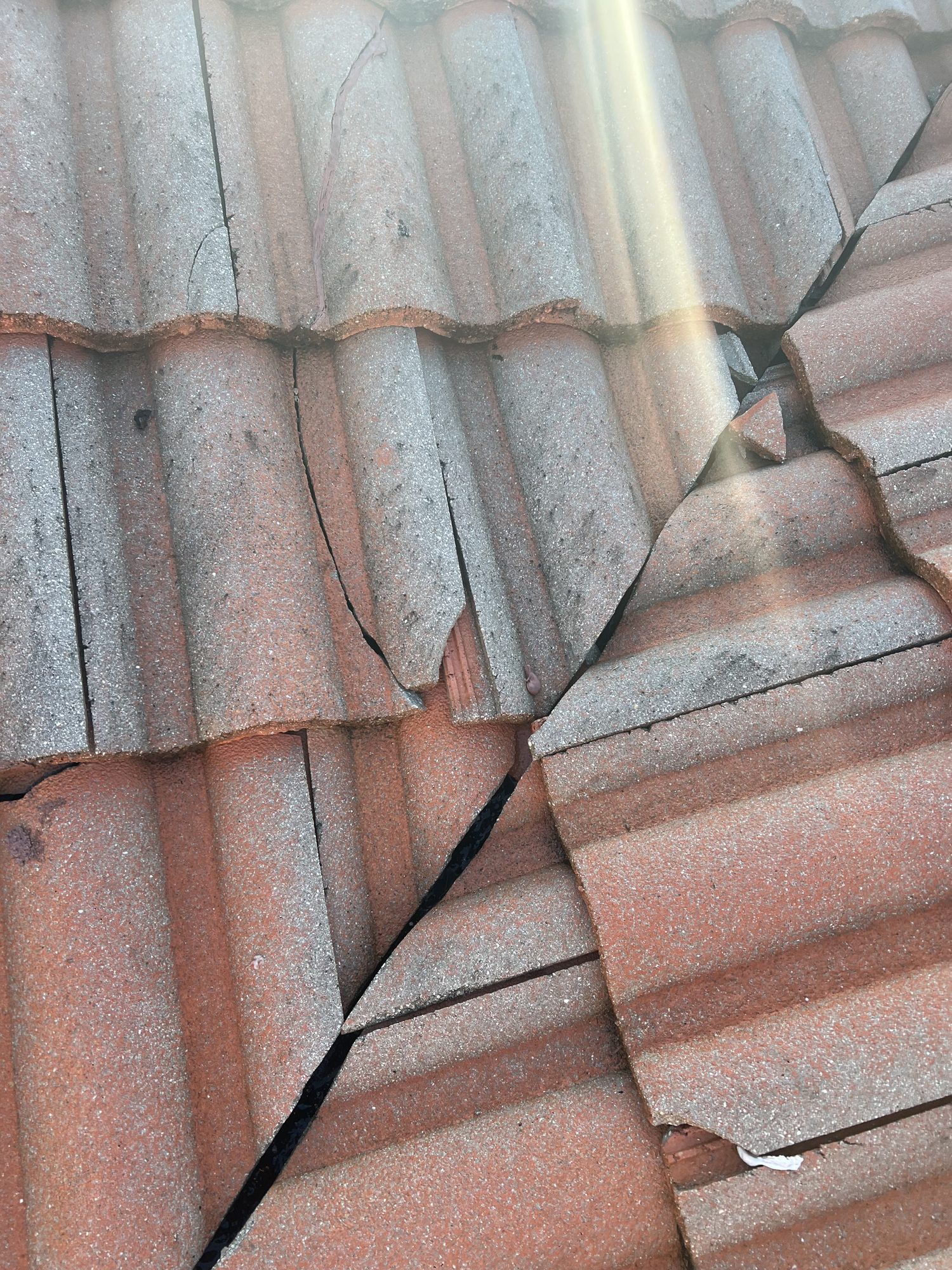 Cracked roof tiles documented during the Canoe Shore Way inspection, Delray Beach