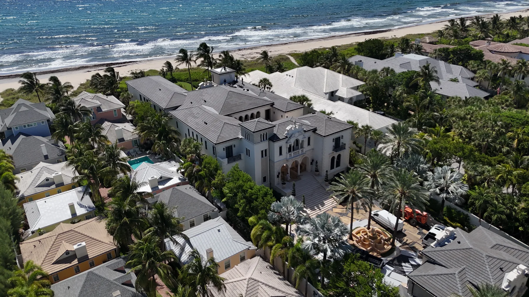 Complex concrete tile roofing system on Delray Beach oceanfront estate