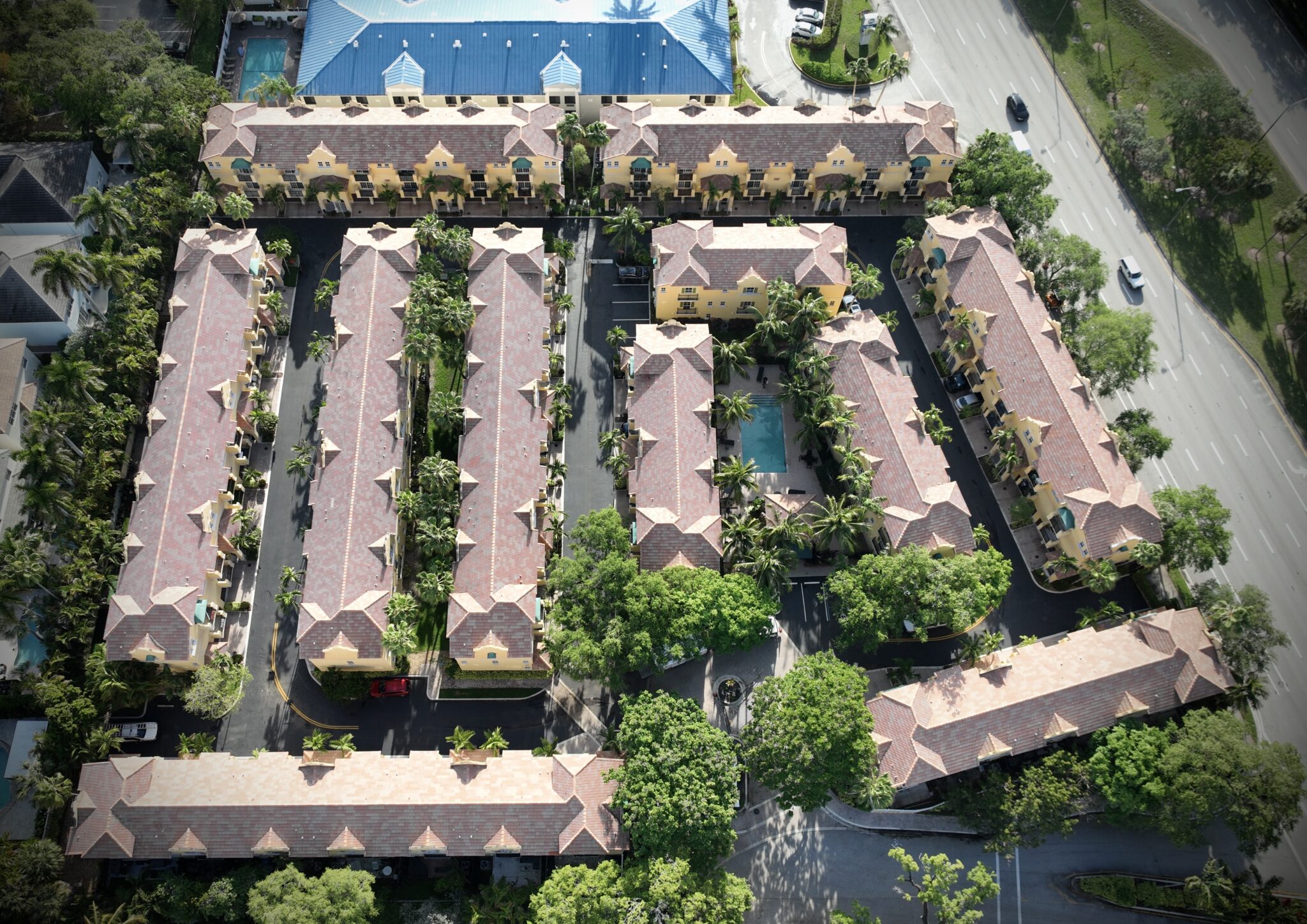 Aerial drone view of a South Florida tile roof — Mike McGilvary Roofing, Inc.