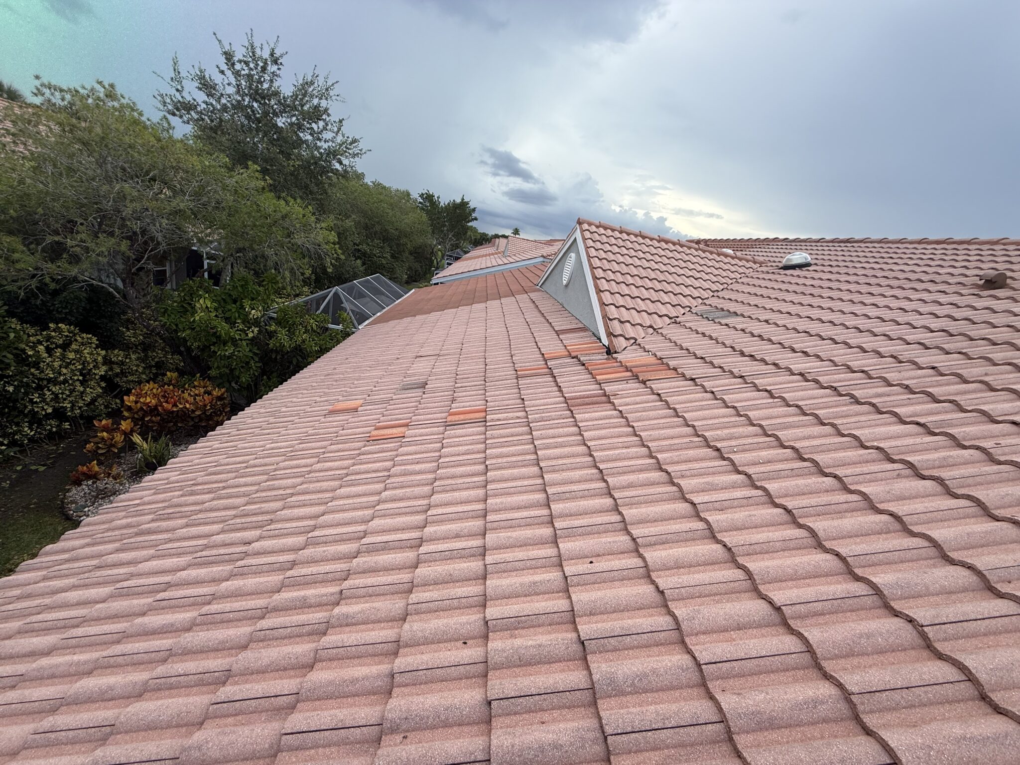 Completed tile roof repair with the homeowner’s existing discontinued tiles reinstalled