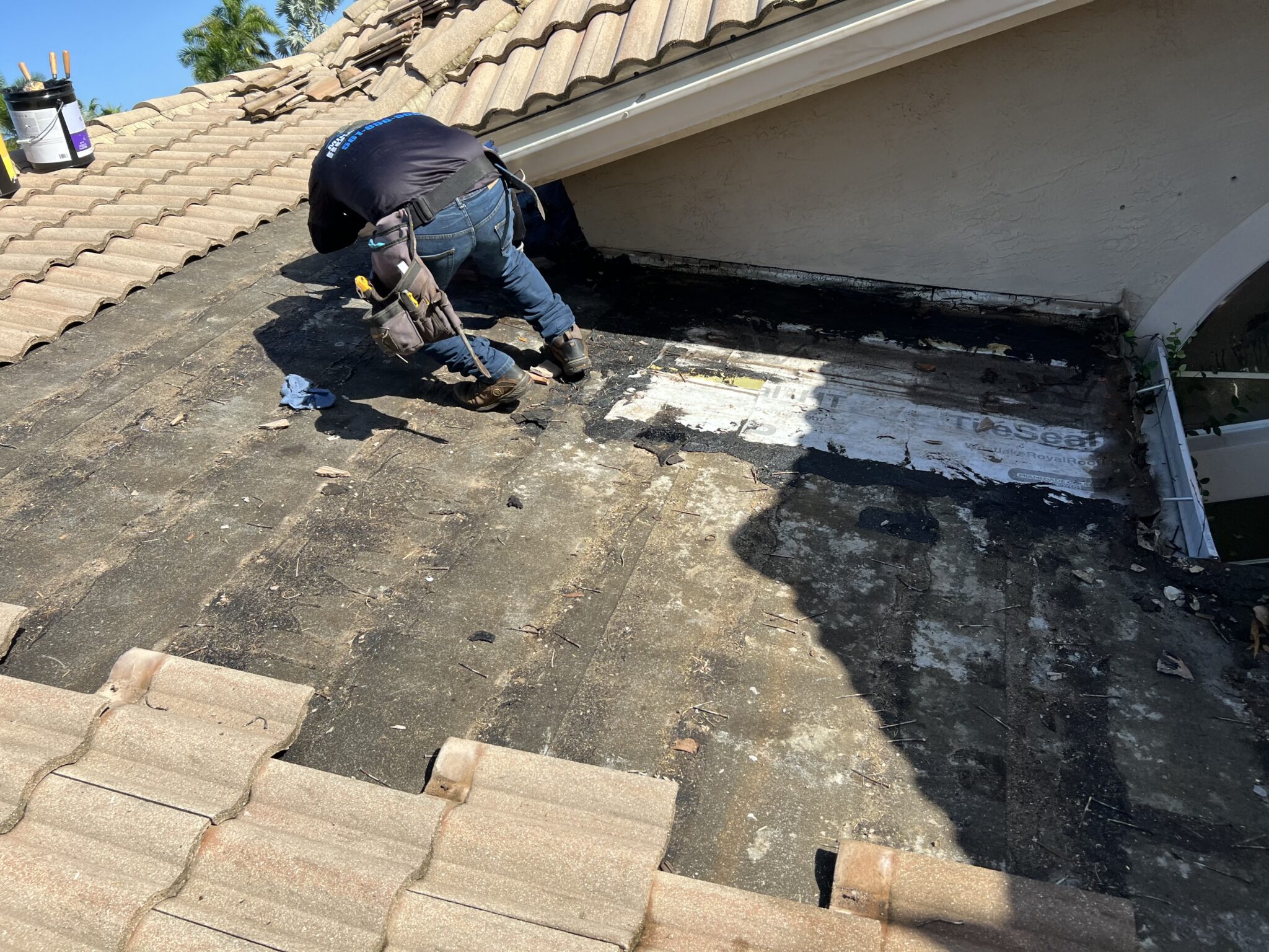 Lake Clarke Shores tile roof section opened up exposing a failed localized repair