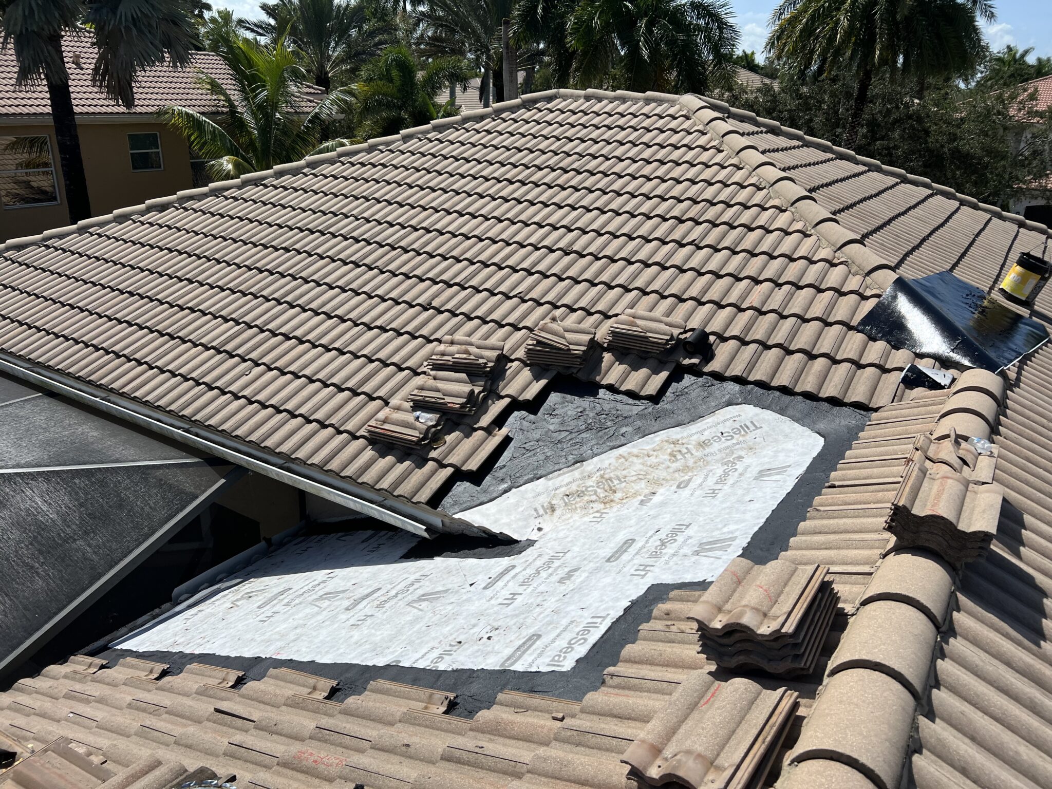 Greenacres tile roof section rebuilt with new high-temperature self-adhered underlayment