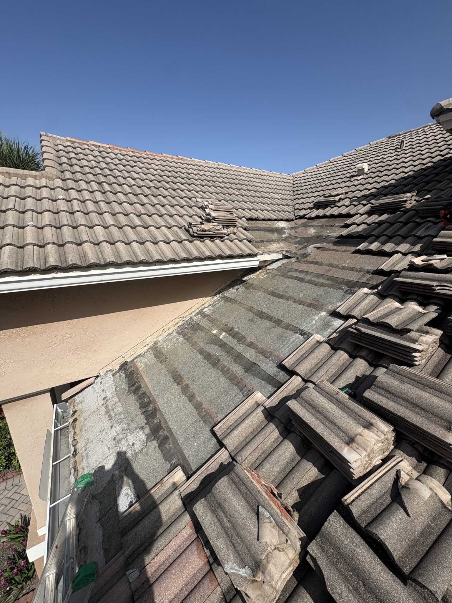 West Boca Raton tile roof lower section opened up after a failed low-portion repair