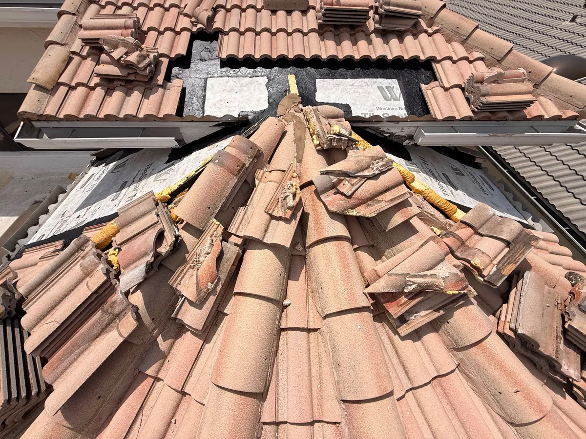 New self-adhered underlayment installed on a hip of the tile roof