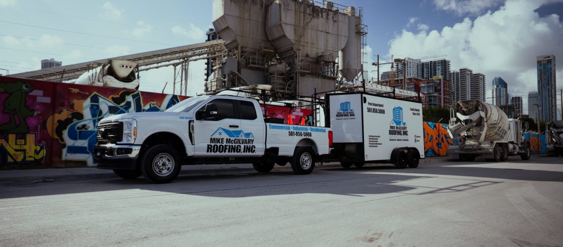 Mike McGilvary Roofing service trucks