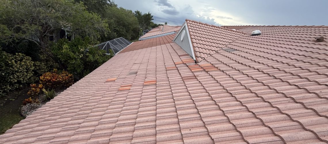 Completed tile roof repair with the homeowner's existing discontinued tiles reinstalled
